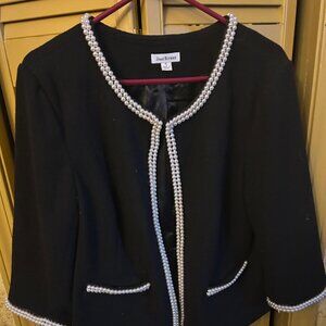 Joan Rivers black cardigan with faux pearl trim  sz  XL  shoulders 18in length 2